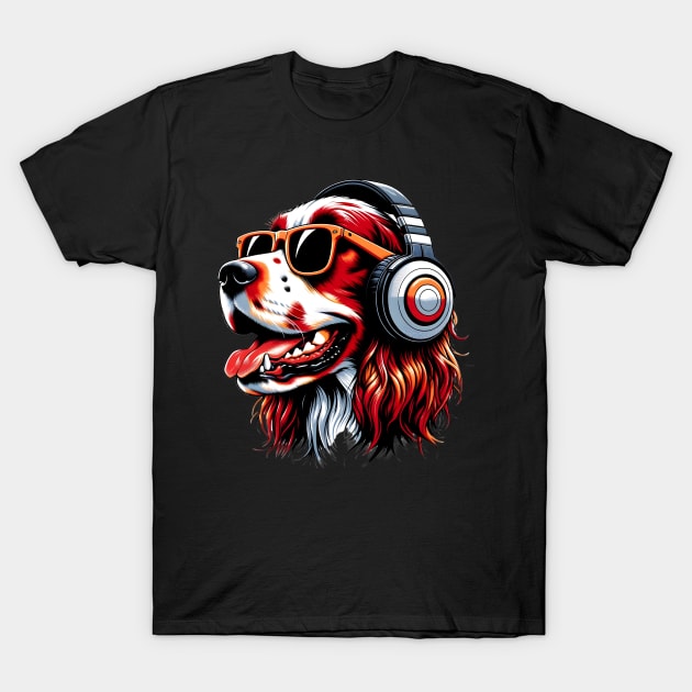 Irish Red and White Setter Smiling DJ with Harmonic Tunes T-Shirt by ArtRUs